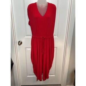 DAVID MEISTER Red V-Neck Sleeveless Wide Leg Jumpsuit Plus 1X Career Wear Vacay